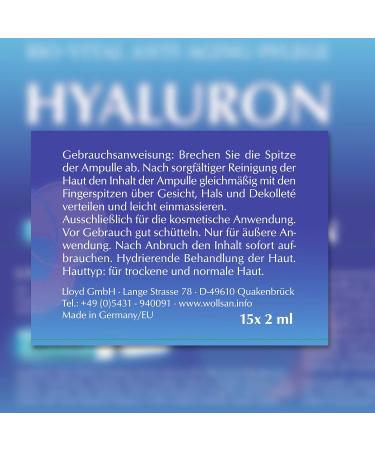 Hyaluron Bio Vital Anti Aging Serum - 30ml Hyaluronic Acid | 15 Ampoules Made in Germany | Strehler Design - Fight Wrinkles Effectively - Buy Online on GoSupps.com