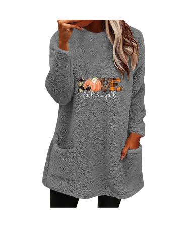 Yihaojia Women's Sweater Chirstmas Crewneck Sweater Vintage Oversized Sweater Fall Winter Fashion Casual Fuzzy Dress Tops Dark Gray Medium