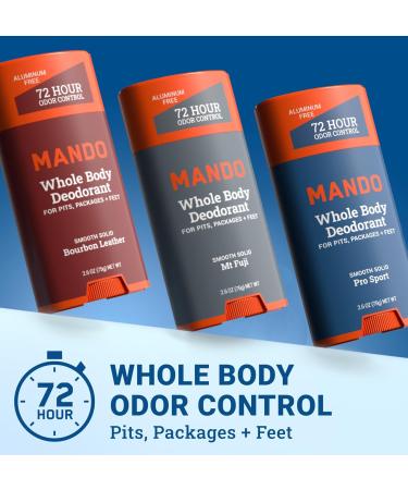 Mando Whole Body Deodorant For Men - Smooth Solid Stick - 72 Hour Odor Control - Aluminum Free Baking Soda Free Skin Safe - 2.6 ounce (Pack of 3) Bourbon Leather Pro Sport Mt Fuji 2.6 Ounce (Pack of 3) - Buy Online on GoSupps.com