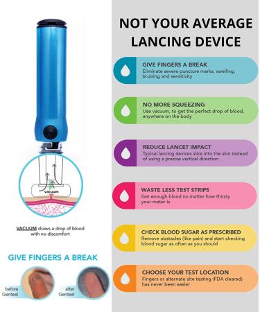 Genteel Plus Painless Lancing Device with Vacuum Technology for Pain-Free Blood Draw - Blood Glucose & Ketone Testing Kit in Butterfly Blue | Diabetes Blood Sugar Monitor - Buy Online on GoSupps.com