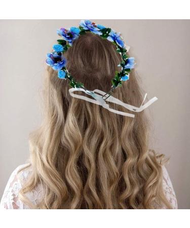 Lurrose Bohemia Floral Wreath Bridal Headband Decorative Garland Simulation Flower Crown for Festival Wedding Blue Sky-blue - Buy Online on GoSupps.com