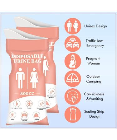 DIBBATU Disposable Urinal Bag 12/24 Pcs 800ML - Portable Unisex Urine Bag for Camping, Travel, Traffic Jams - Pink (12 Pack) - Buy Online on GoSupps.com