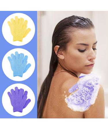 Sibba Bamboo Peeling Gloves - 6 Pack Exfoliating Body Washcloths for Shower & Spa - Luffa Massage Glove in Yellow Blue & Violet - Buy Online on GoSupps.com