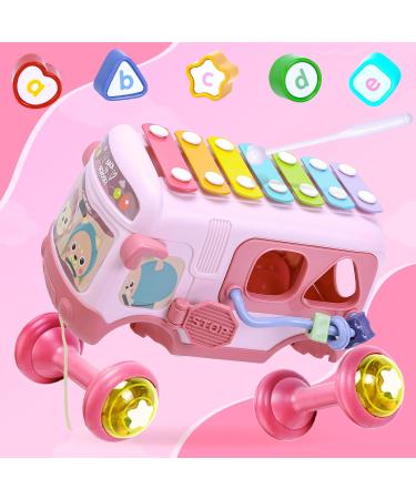 Yellcetoy Musical Bus - Sensory Baby Toys Gift for Girls 1 Year+ | Motor Skills & Educational Toys for 12-18 Months | Pink Rassel Wheel & Xylophonous Motor Cubes - Buy Online on GoSupps.com