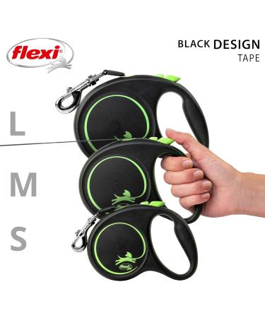 Flexi Black Design Tape Green Retractable Dog Leash - Medium 5m - For Dogs up to 25kg/55lbs - Buy Online on GoSupps.com