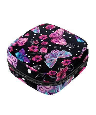 Menstruation cups zipper women's napkin bag tampons collective bag for women and girls (pink flower butterflies round dotted colorful pattern)