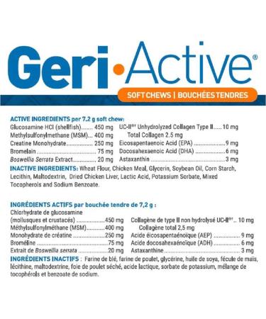 Geri-Active: Dog Joint Supplement for Medium & Large Dogs - 2 Month Supply with Glucosamine for Dogs UC-II and MSM - Tasty Soft Chew for Complete Dog Joint Care (60 Soft Chews) - Buy Online on GoSupps.com