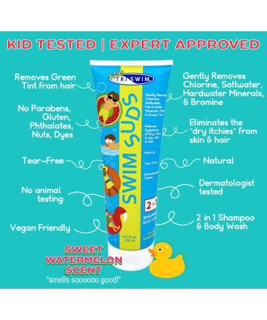 TRISWIM Swim Suds 2-in-1 Shampoo & Body Wash - Gentle Chlorine & Saltwater Removal | Kids Watermelon Scent for a Perfect Post-Swim Routine - Buy Online on GoSupps.com