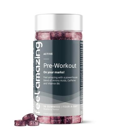 Feel Amazing Pre-Workout Gummies with Caffeine Niacin & B6 Enhanced with Amino Acids Supports Energy & Reduces Fatigue 36 Count (9+ Workout Supply) (1)