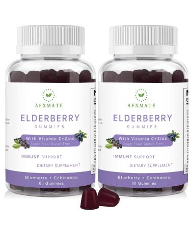 AFXMATE Sambucus Elderberry Gummies Black Elderberry Gummy with Zinc and Vitamin C for Adults Sugar Free Kids Multivitamin Gummies Immune Support* Supplement 120 Gummies (2 Pack) 60 Count (Pack of 2)