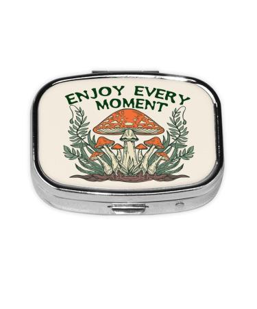 Enjoy Every Moment Magic Mushrooms Forest Square Pill Box 2 Compartment Medicine Pill Case Metal Iron Plating Medicine Portable Storage Box Mini Medicine Vitamin Organizer for Pocket Purse