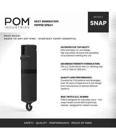 POM Pepper Spray with Snap Hook - Maximum Strength OC Self Defense - Compact Design, 25 Bursts, 10ft Range - Black - Buy Online on GoSupps.com