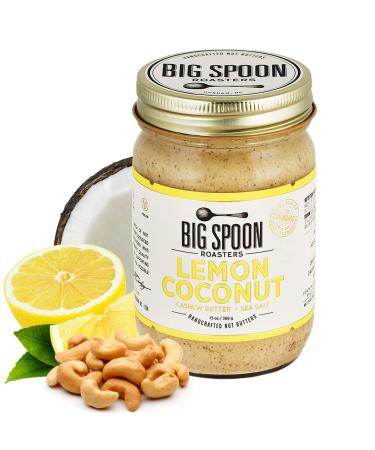 Big Spoon Roasters Lemon Cashew Butter with Sea Salt - Keto Friendly - Low Sugar - Natural Ingredients - Vegan Gourmet Nut Butter Spread - 13 Ounces Lemon Coconut 13 Ounce (Pack of 1)