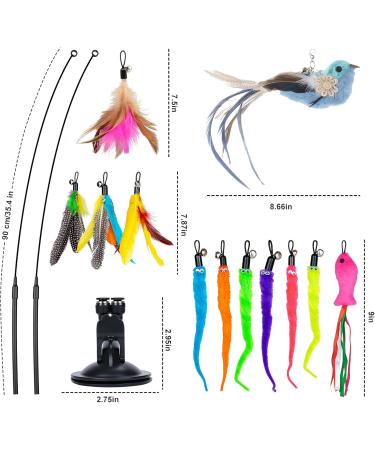 Buy Gohhme 15-Piece Interactive Cat Toy Set - Fishing Toys with Suction Cup & Feathers for Cats - Multi-Colored Blue Bird - Buy Online on GoSupps.com