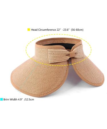 Women's Foldable Straw Sun Visor Hat - Adjustable Wide Brim Beach Cap in Khaki - Buy Online on GoSupps.com