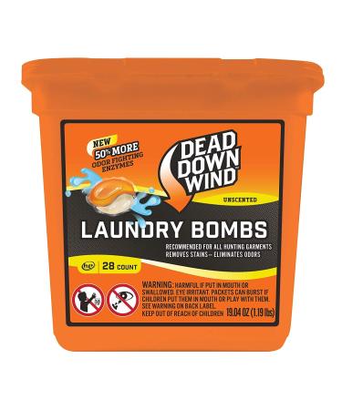 Dead Down Wind Laundry Bombs | 28 Count | Unscented | Laundry Detergent, Odor Eliminator + Stain Remover for Hunting Accessories, Gear and Clothes, Safe for Sensitive Skin