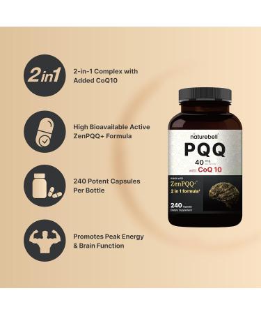 NatureBell PQQ 40mg with CoQ10 - 240 Capsules for Heart Brain & Mitochondrial Health | Non-GMO & Bioavailable ZenPQQ - Buy Online on GoSupps.com
