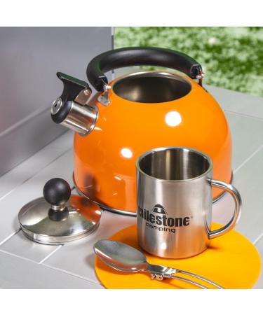 Buy Milestone Camping Whistling Kettle - Stainless Steel Teapot for Indoor & Outdoor Use - Perfect for Camping Hiking & Picnics - Fast International Shipping - Buy Online on GoSupps.com