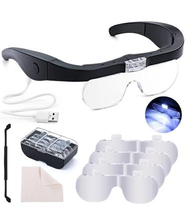 Hands Free Headband Magnifying Glass, USB Charging Head Magnifier with LED  Light Jewelry Craft Watch Hobby 5 Lenses 1.0X 1.5X 2.0X 2.5X 3.5X (Upgraded  Version) headband magnifying glasses
