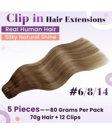 LAAVOO Real Hair Clip-In Extensions - Brown Balayage 30cm 70g Remy Human Hair 5pcs - Best Quality for Instant Length & Volume - Buy Online on GoSupps.com