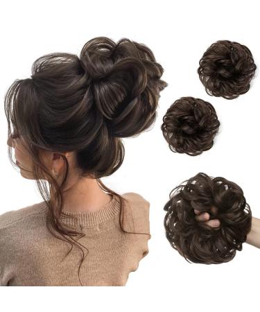 SARLA 2PCS Messy Hair Bun Hair Piece Small Scrunchies Synthetic Bun Hairpieces for Women Girls Updo Hair Extensions (Dark Brown) Dark Brown-2PCS