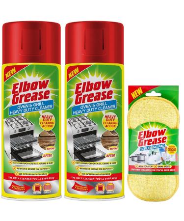 2X Elbow Grease Oven & Grill Heavy Duty Cleaner Spray (2X 400 ML)- Powerful Oven & Grill Deep Cleaner - with Elbow Grease Scrubbing Pad 2X Elbow Grease Oven Cleaner Spray + Scrubbing Pad