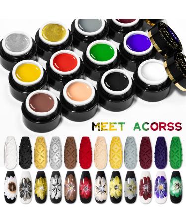 MEET ACROSS 12 Colors Painting Gel Nail Polish Kit with Drawing Brush Pen | Soak Off UV LED Gel Set for Nail Art Design - Buy Online on GoSupps.com