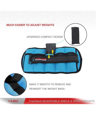 Trainhard Adjustable Weight Cuffs - 1 kg & 2.5 kg for Hands & Ankles | 5 Separable Weight Bags | Joint 2 Set | Running Weights in 4 Variants & 5 Colors - 1.5 kg Blue - Buy Online on GoSupps.com