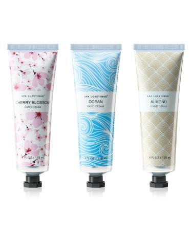 Hand Cream Gift Set  Spa Luxetique 12oz Hand Cream for Women  Cherry Blossom Almond and Ocean Scent Hand Lotion  4oz x 3pcs  Hand Cream for Rough&Dry Hands  Gift Sets for Women  Birthday Gifts for Her Cherry Blossom  Alm...