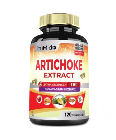 Artichoke Supplement Extract Capsules 6500mg 4 Months Supply with Papaya Apple Pectin Turmeric Curcumin Bladderwrack - Supports Digestion Function - 120 Vegan Capsules