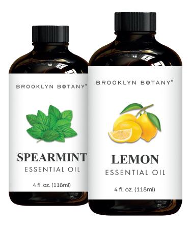 Brooklyn Botany Spearmint & Lemon Essential Oils 4 Fl Oz (Pack of 2) 100% Pure & Natural Invigorating & Energizing Aromatherapy Blend