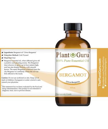 Plant Guru Bergamot Essential Oil 4 oz - 100% Pure Undiluted Therapeutic Grade - International Shipping Available - Buy Online on GoSupps.com