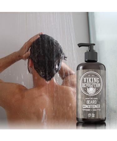 Viking Revolution Beard Conditioner w/ Argan & Jojoba Oils - Softens & Strengthens - Natural Peppermint and Eucalyptus Scent - 17oz - Buy Online on GoSupps.com