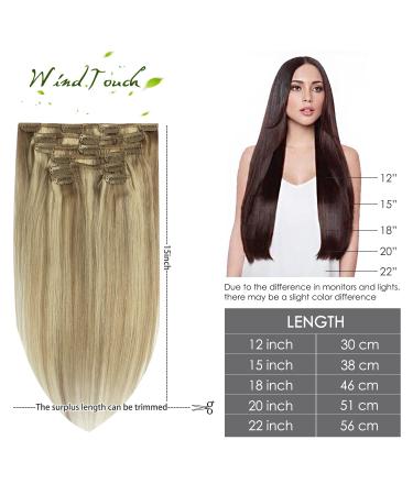WindTouch 15 Inch Balayage Clip-In Hair Extensions - 70g Bleach Blonde #18P613 - Premium Remy Human Hair for Women - Buy Online on GoSupps.com
