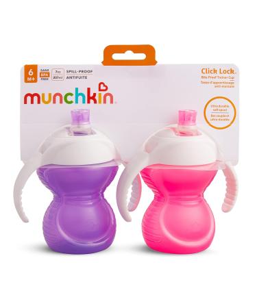 Munchkin Click Lock Bite Proof Trainer Cup 7oz 2 Pack - Pink/Purple - Buy Online on GoSupps.com
