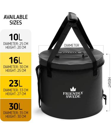 The Friendly Swede Collapsible Bucket with Lid - Portable 16L Folding Bucket for Camping, Travel & Gardening - Black - Buy Online on GoSupps.com