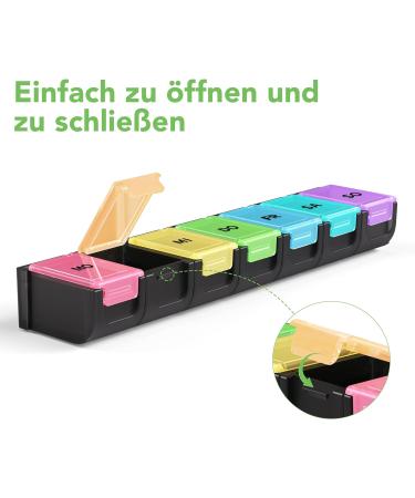 Buy Opret 7-Day Tablet Box - German Rainbow Pill Organizer & Weekly Medication Holder in Black - Buy Online on GoSupps.com