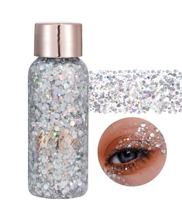 DAGEDA Body Glitter Gel  Body Face Chunky Glitter Gel  Chunky Glitter Liquid Eyeshadow  Long Lasting Shimmer Eye Hair Lips Nails Mermaid Sequins  Glitter Gel for Festival Stage Makeup(Silver)