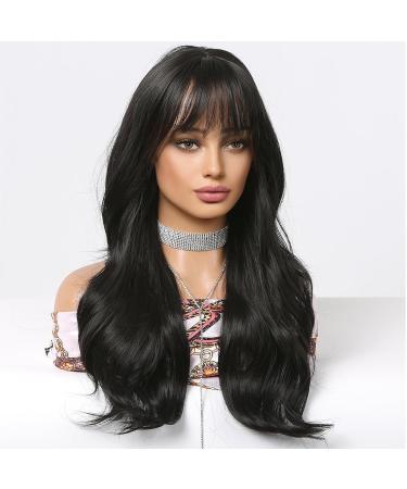 Shop Natural Long Black Wigs for Black Women - Curly Brunette Heat-Resistant with Bangs - Buy Online on GoSupps.com