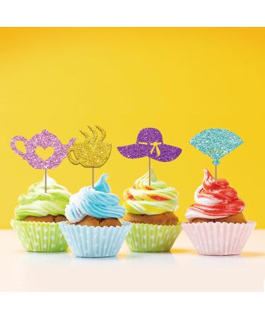 Set of 24 Teapot Cupcake Toppers for Tea Party Baby Shower Pink & Gold Glitter Tea Kettle Cup Sign Cupcake Toppers Cake Decorations for 1st Birthday/Bridal Shower Wedding Party Supplies - Buy Online on GoSupps.com