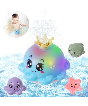 Delycazy Baby Bath Toys for 1 2 3 Year Old Boys Girls LED Automatic Spray Water Octopus Light Up Bath Tub Swimming Pool Toys Gifts for Toddlers 0-6 Months Kids Age 1-6 Blue Octopus