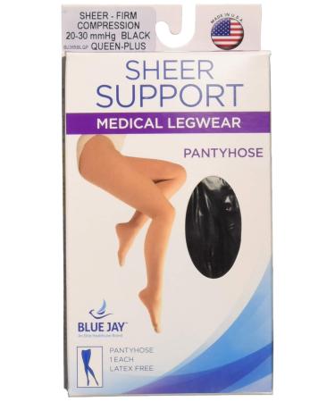 Blue Jay An Elite Healthcare Brand Complete Medical Ladies Legwear | Beige Light Weight Firm Support |Queen-Plus Close Toe Pantyhose for Tired Aching Legs |20-30 mmHg
