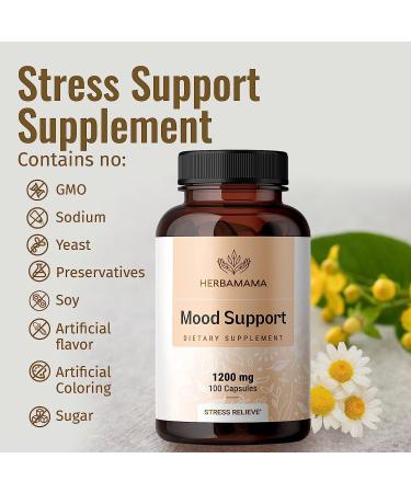 HERBAMAMA Mood Support Capsules with Ashwagandha, Rhodiola & Ginseng - Brain Function & Stress Relief - Vegan - 100 Caps - Buy Online on GoSupps.com