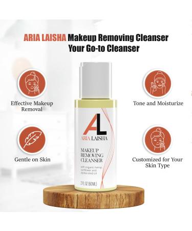 ARIA LAISHA Makeup Removing Cleanser 60ml Gentle Oil-Based Makeup Remover - Organic Hemp Sunflower & Jojoba Oils - Natural Ingredients - Removes Stubborn Makeup Mascara & Impurities - All Skin Types - Buy Online on GoSupps.com