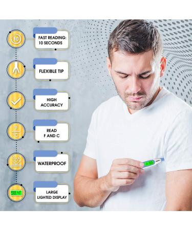 Fast Reading Digital Thermometer for Adults & Babies | Backlight Display, Memory Recall, C/F Switchable | Oral & Rectal Thermometer for Fever | Light Blue - Buy Online on GoSupps.com