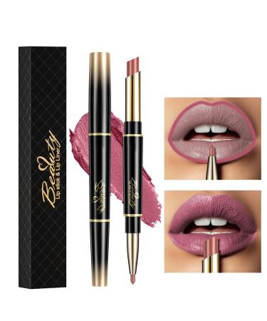 ChaneeHann 2-in-1 Lipstick & Liner Lip Liner and Lipstick Set Double Head Matte Lipstick & Lip Liner Matte Make Up Lip Liners Pencil Waterproof - Shaping Lip Liner Set For Girls (10 Rose Powder)