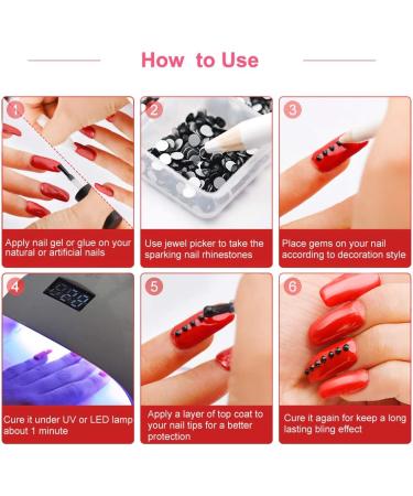 Black Nail Art Rhinestones Set | Glass Rhinestones for Nail Design & Crafts | 3D Nail Jewels with Picker Pen (1880Pcs) - Buy Online on GoSupps.com