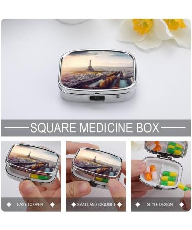 Paris Cityscape Pill Box | 2 Compartment Portable Medicine Organizer | Decorative Metal Pill Case for Pocket & Purse - Buy Online on GoSupps.com
