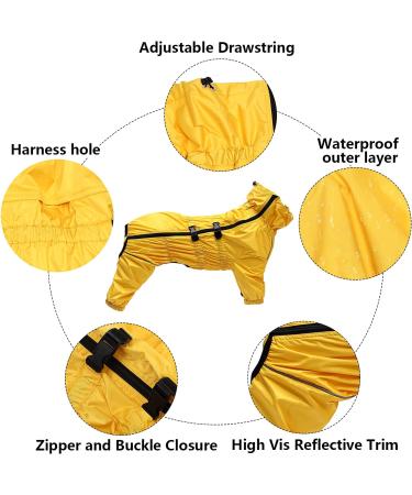 Minezi Hundred Coat - High Collar Waterproof Dog Raincoat Set with Reflective Strips & Zippers - Yellow XXL (Back Length: 51-54cm) - Perfect for All Dog Breeds - Buy Online on GoSupps.com