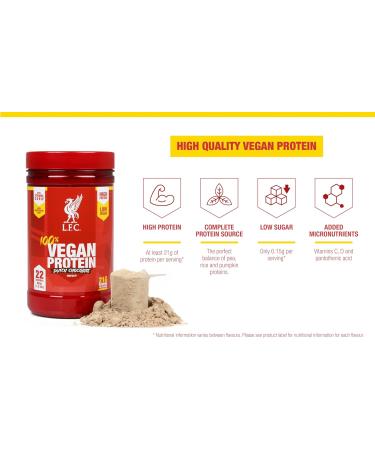 LFC Vegan Protein Powder Dutch Chocolate 680g | 21g High Protein Low Sugar | Vitamin D & B12 | 100% Vegan | Official Liverpool FC Licensed | 22 Servings - Buy Online on GoSupps.com